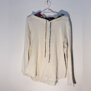 Cream Lightweight Sweatshirt with Faux Suede Elbows and Plaid Details